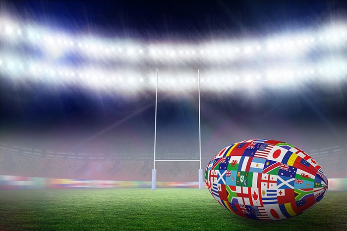 rugby ball with national flags